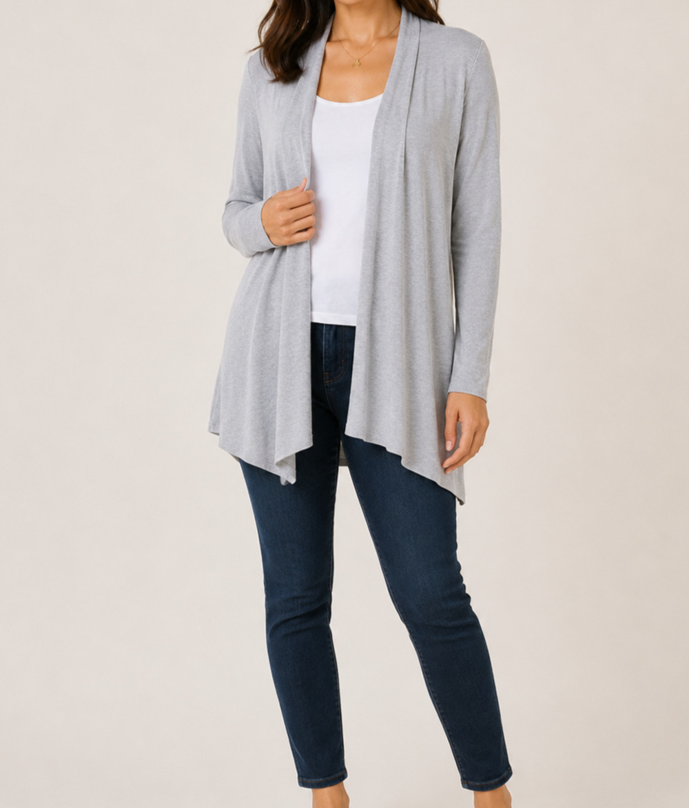 Eileen Fisher Organic Linen Cardigan Womens XL Gray Italian Yarn Open Minimalist